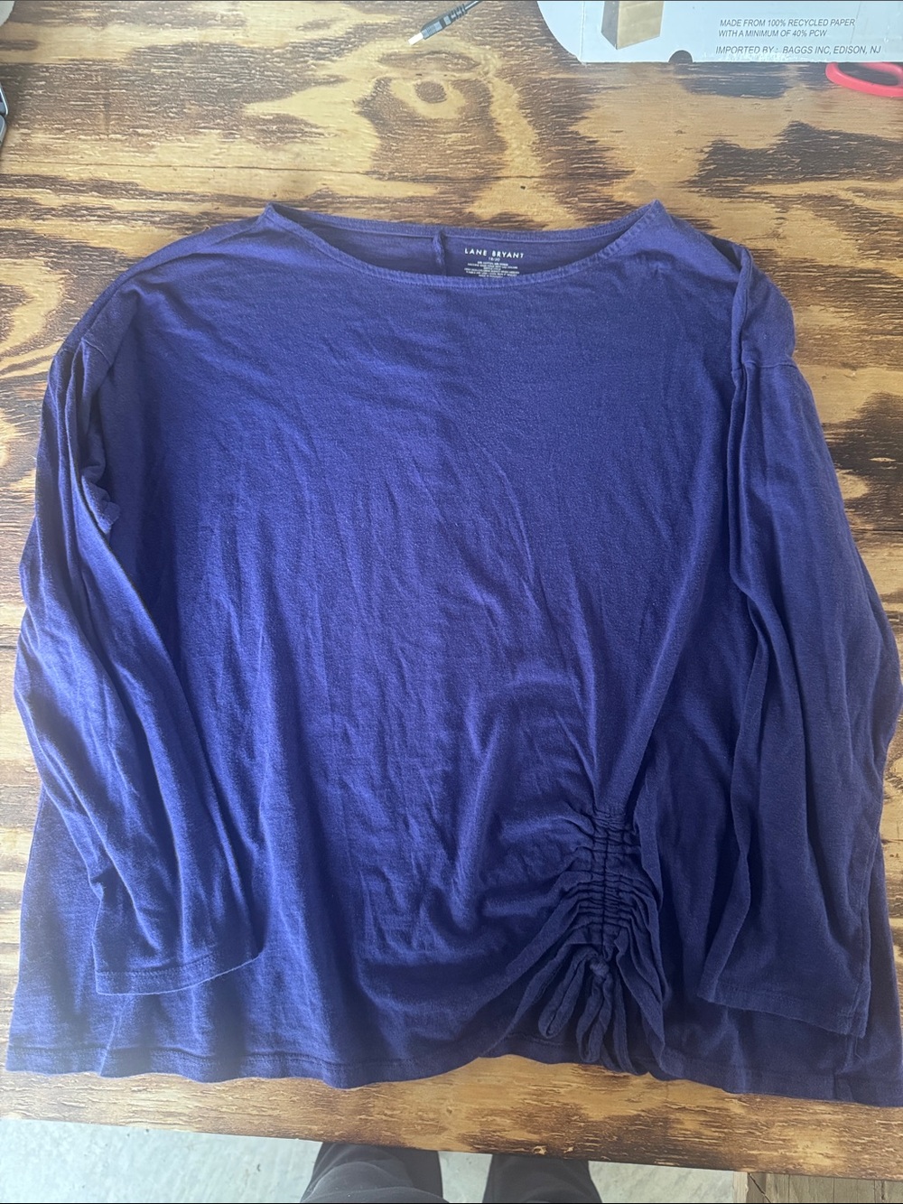 Lane Bryant Deep Purple Ruched-Side Long Sleeve Tee